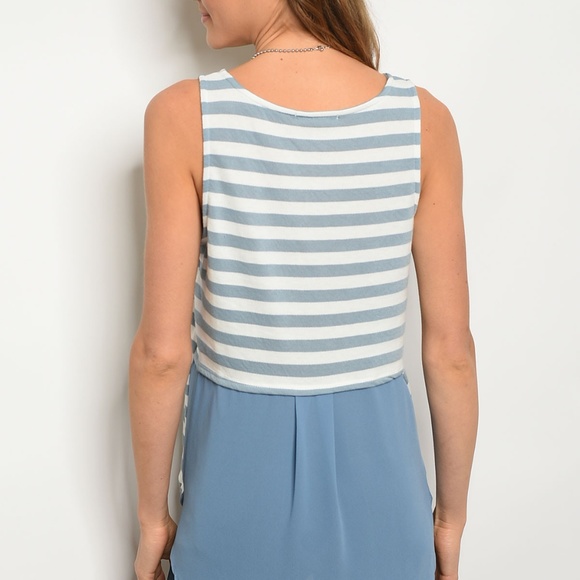 Classic Blue Striped Mixed Media Sleeveless Top - Picture 2 of 8